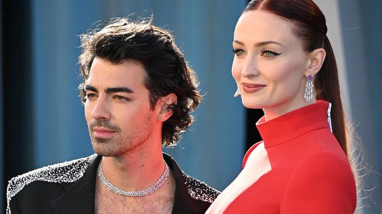 Ciężarna Sophie Turner i Joe Jonas zadają szyku w kreacjach od Louis Vuitton na "Vanity Fair" Oscar Party (ZDJĘCIA)