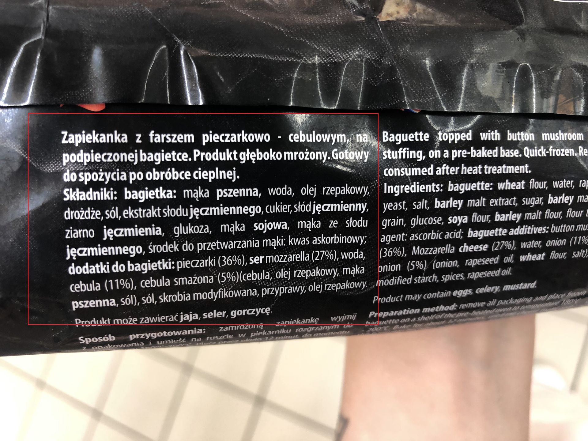 Przegląd składu sklepowych, mrożonych zapiekanek