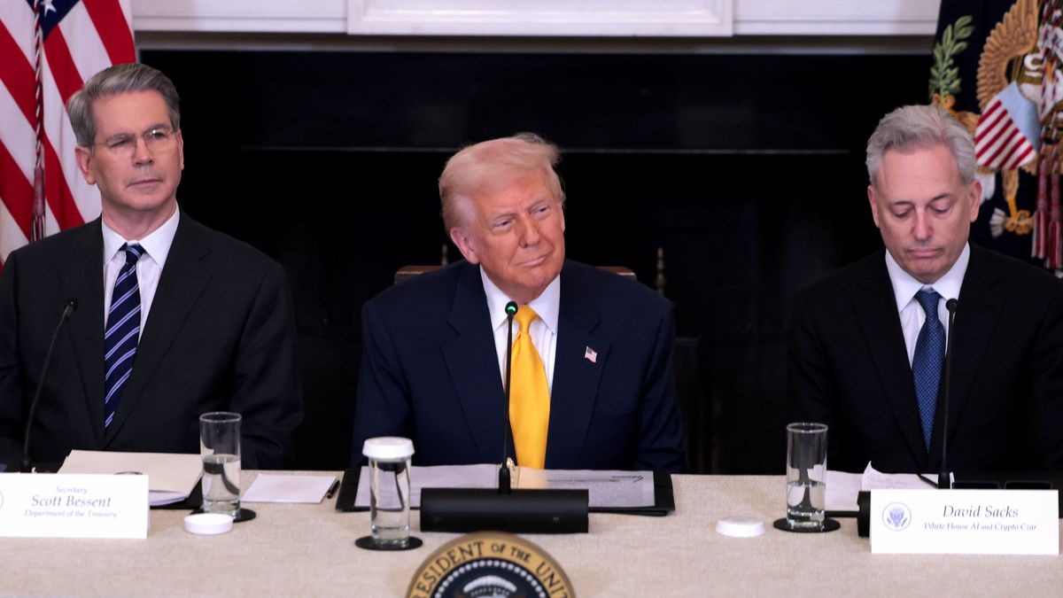 President Trump Hosts Crypto Summit At The White HouseWASHINGTON, DC - MARCH 07: U.S. President Donald Trump (C) speaks alongside Treasury Secretary Scott Bessent (L) and White House Crypto Czar David Sacks at the The White House Digital Assets Summit at the White House on March 07, 2025 in Washington, DC. The Summit, which comes a day after Trump established a U.S. bitcoin reserve, will bring together industry experts and lawmakers for dialogs on market structure, regulations and cryptocurrency adoption.  (Photo by Anna Moneymaker/Getty Images)Anna Moneymaker