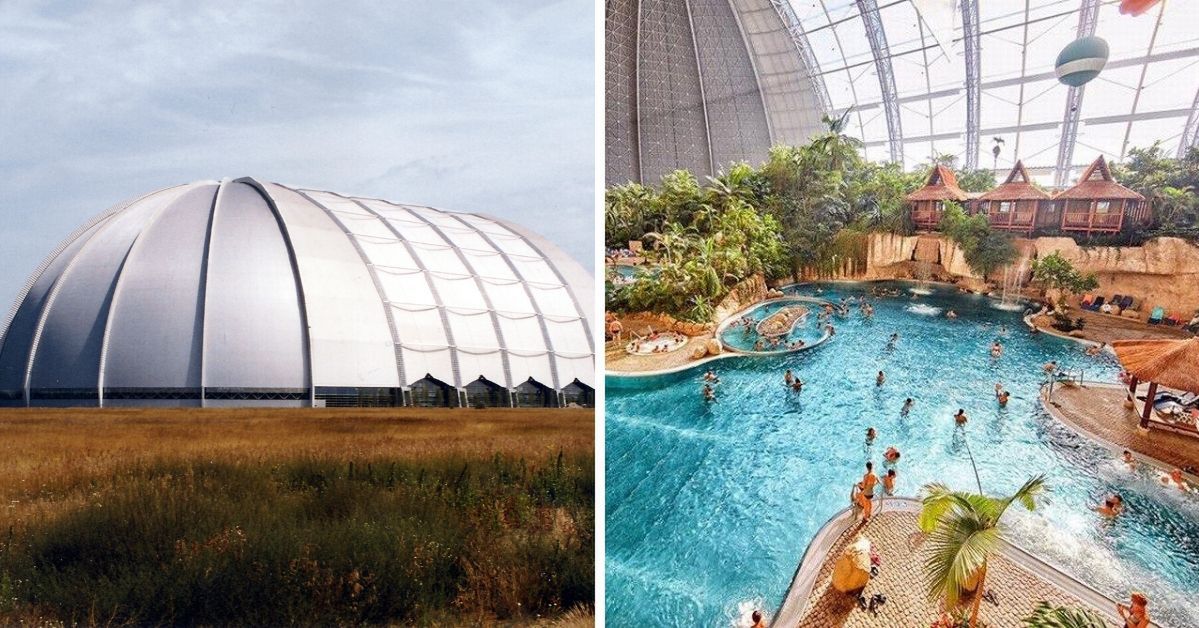 20 Creative Building Makeovers.  An Old Hangar Turned  Into Tropical Islands Water Park