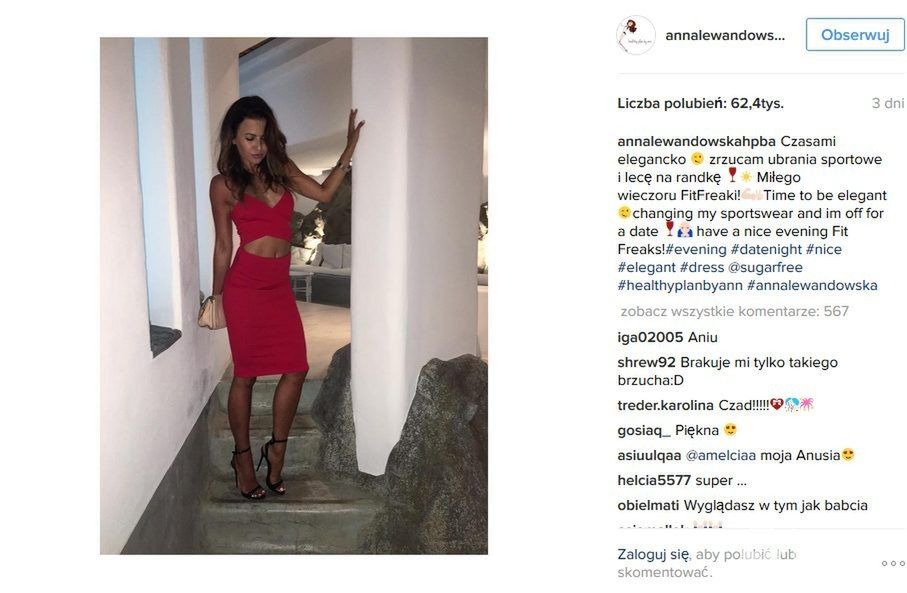Anna Lewandowska w czerwonej sukience Sugarfree (149 pln)
