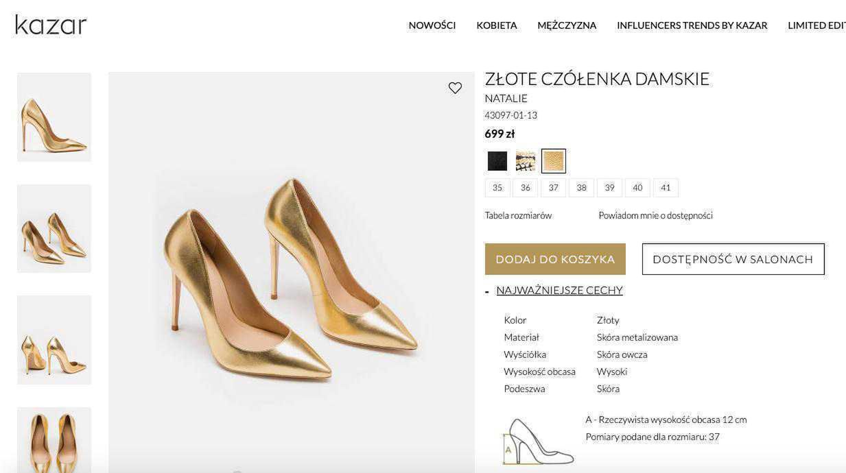 Złote czółenka Kazar, które ma Bérénice Marlohe
