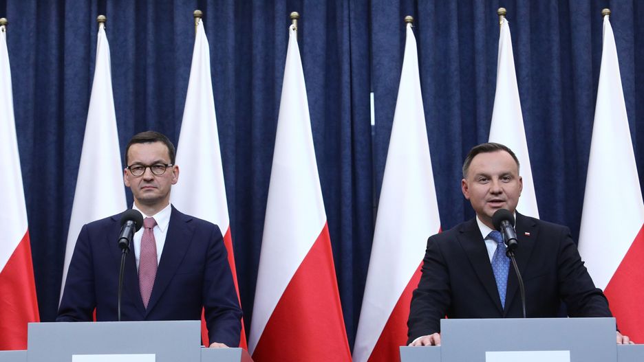 Premier Mateusz Morawiecki, prezydent RP Andrzej Duda. Konferencja ws. mediów publicznych.