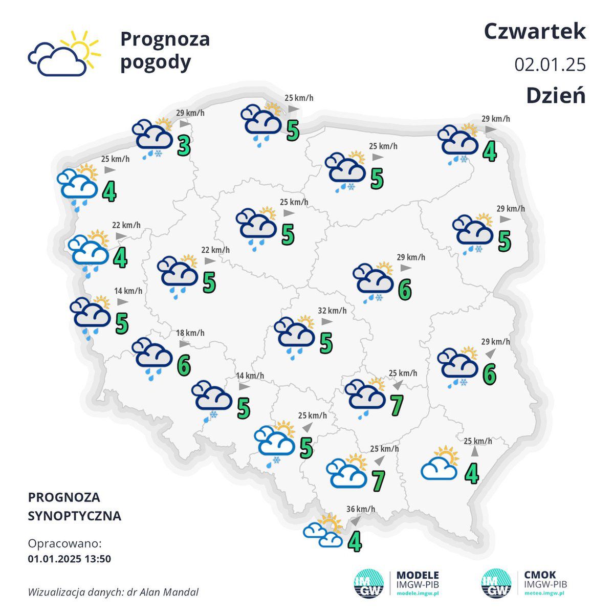 Dzisiaj pochmurno z opadami deszczu i deszczu ze śniegiem