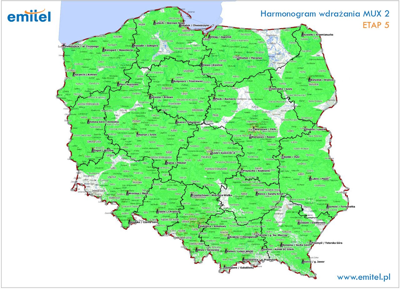 Mapa zasięgu MUX 2 po piątym etapie