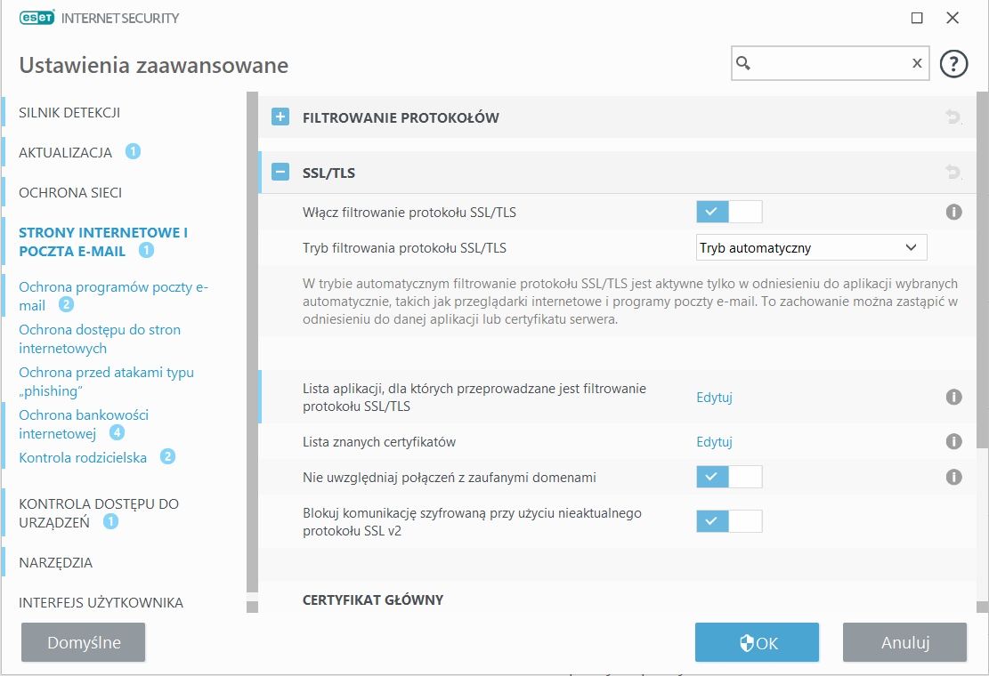 ESET ustawienia zaawansowane