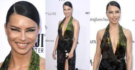 Ulizana Adriana Lima w welurowej sukni i "makijażu sylwestrowym"