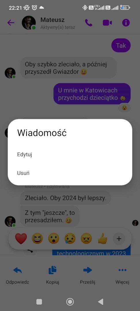 Messenger - edycja wiadomości