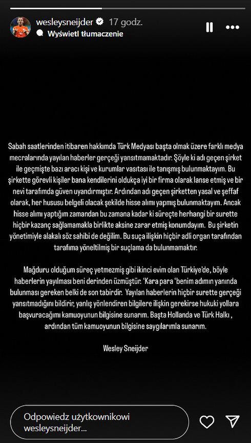 Oświadczenie Wesleya Sneijdera