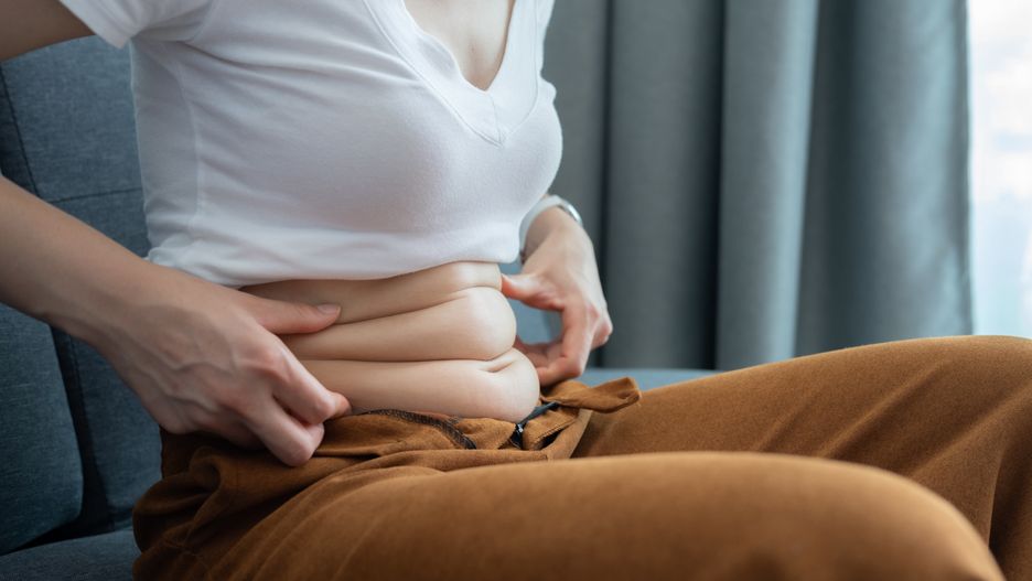 Cropped shot of woman touching and squeezing her fat belly.
Being overweight is one of the leading causes of major diseases such as heart disease, stroke, high blood pressure.
Boy_Anupong
