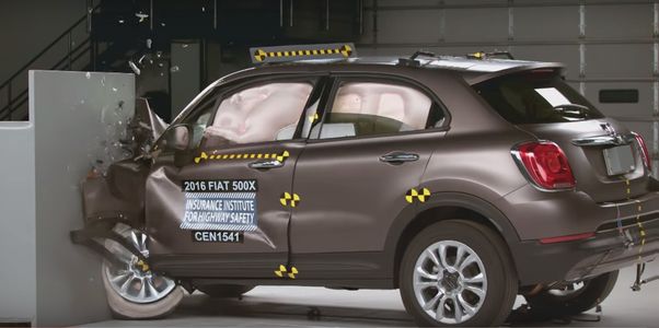 Fiat 500x pod czas testu w USA [źródło IIHS]