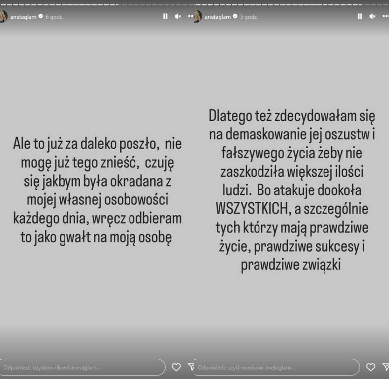 Aneta Glam uderza w Caroline Derpienski