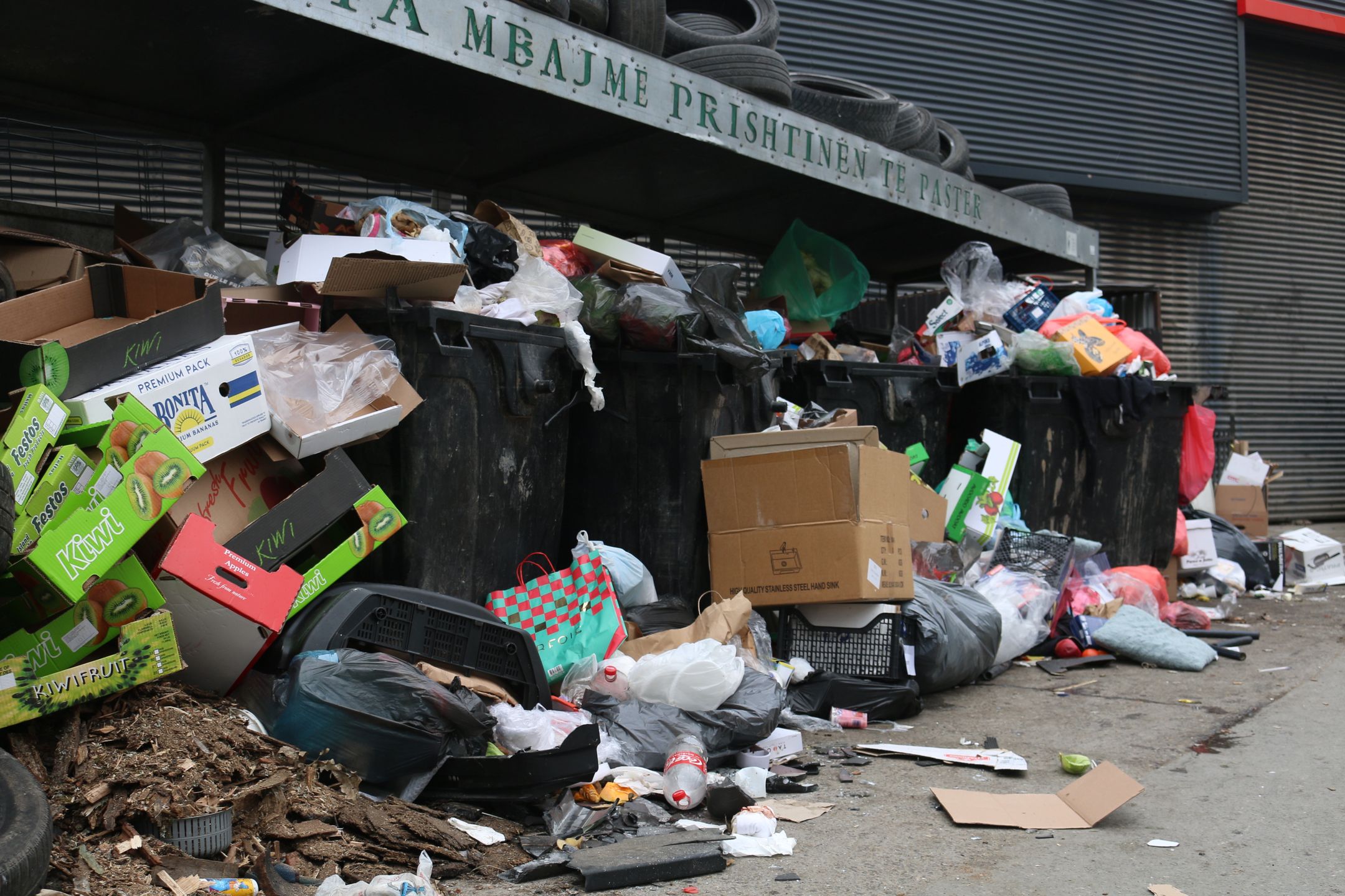 PRISTINA, KOSOVO  FEBRUARY 3: Overflowing garbage containers and accumulated waste are seen in certain neighborhoods of Pristina, Kosovo, on February 3, 2025. Due to ongoing waste management issues, authorities have declared a state of emergency in the capital as uncollected trash continues to pile up for days. (Photo by Erkin Keci/Anadolu via Getty Images)