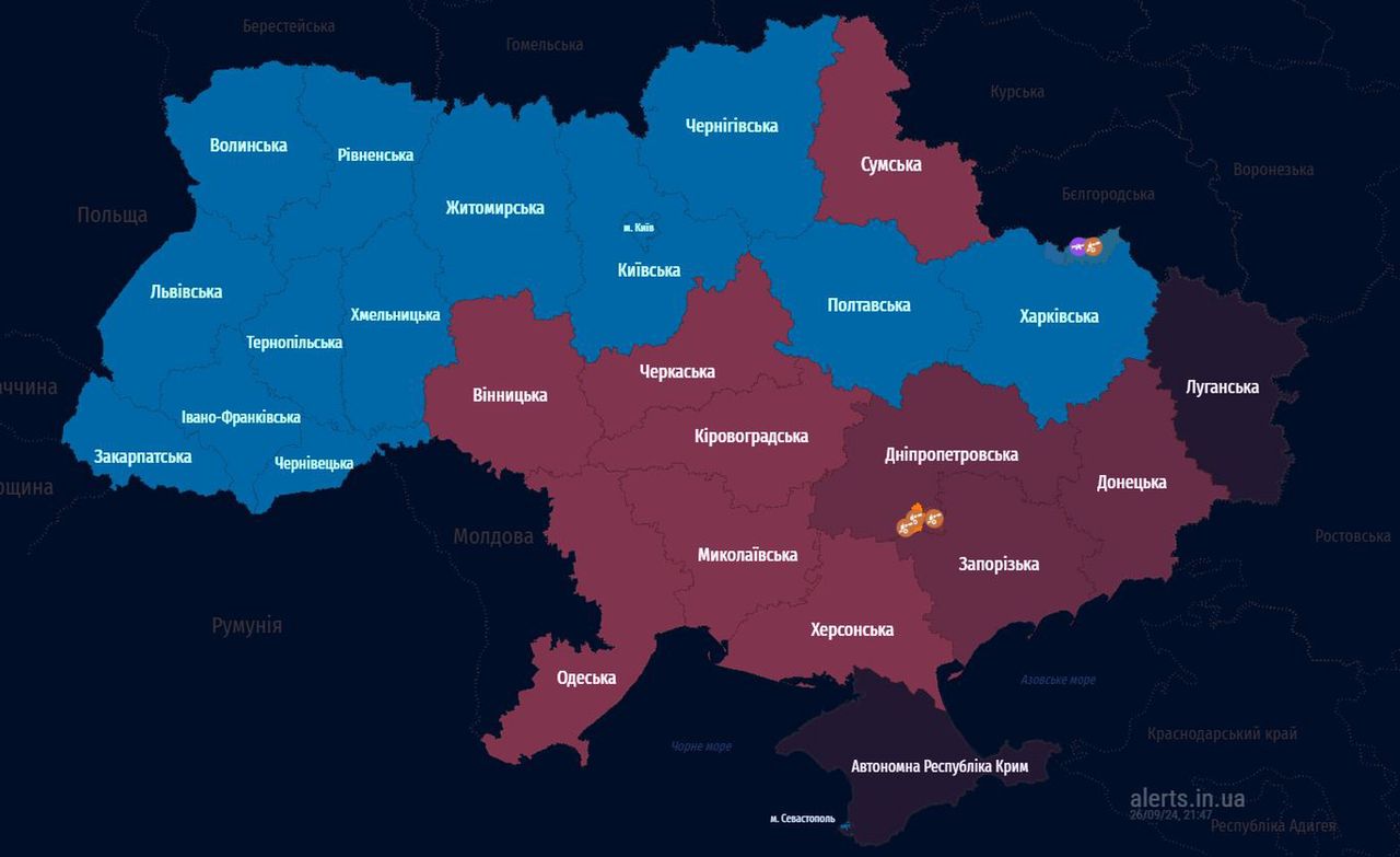 Aktualna mapa alertów przeciwlotniczych w Ukrainie