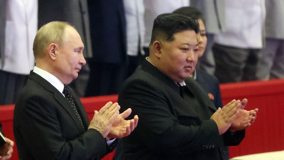 PYONGYANG, NORTH KOREA- JUNE 19 (RUSSIA OUT) Russia's President Vladimir Putin (L) and North Korean Supreme Leader Kim Jong Un (R) watch the concert after Russian-North Korean talks,  June 19, 2024, in Pyongyang, North Korea. Russian President Vladimir Putin is in North Korea for a two-day diplomatic visit. (Photo by Contributor/Getty Images)