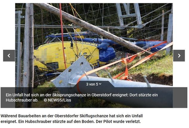 Rozbity śmigłowiec na skoczni w Oberstdorfie (Źródło: TZ.de)