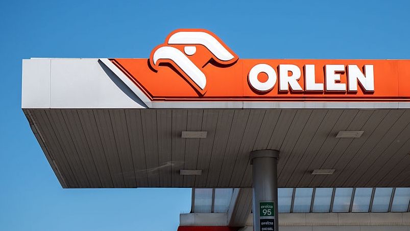 Daily Life In Krakow And Skawina, Poland.An Orlen gas station with a logo sign is seen in Krakow, Poland, on May 10, 2026. The station belongs to the Polish oil company PKN Polski Koncern Naftowy ORLEN and features gasoline pump stands or fuel dispenser machines. (Photo by Marcin Golba/NurPhoto via Getty Images)NurPhototank, petrol, oil, auto, transport, fuel, dispenser, unleaded, orlen, petroleum, signboard, diesel, fueling, logotype, polski koncern naftowy, expensive, energy, cost, stand, pump, automobile, fill, refuel, trademark, benzine, vehicle, tanking, brand, company, pkn, signage