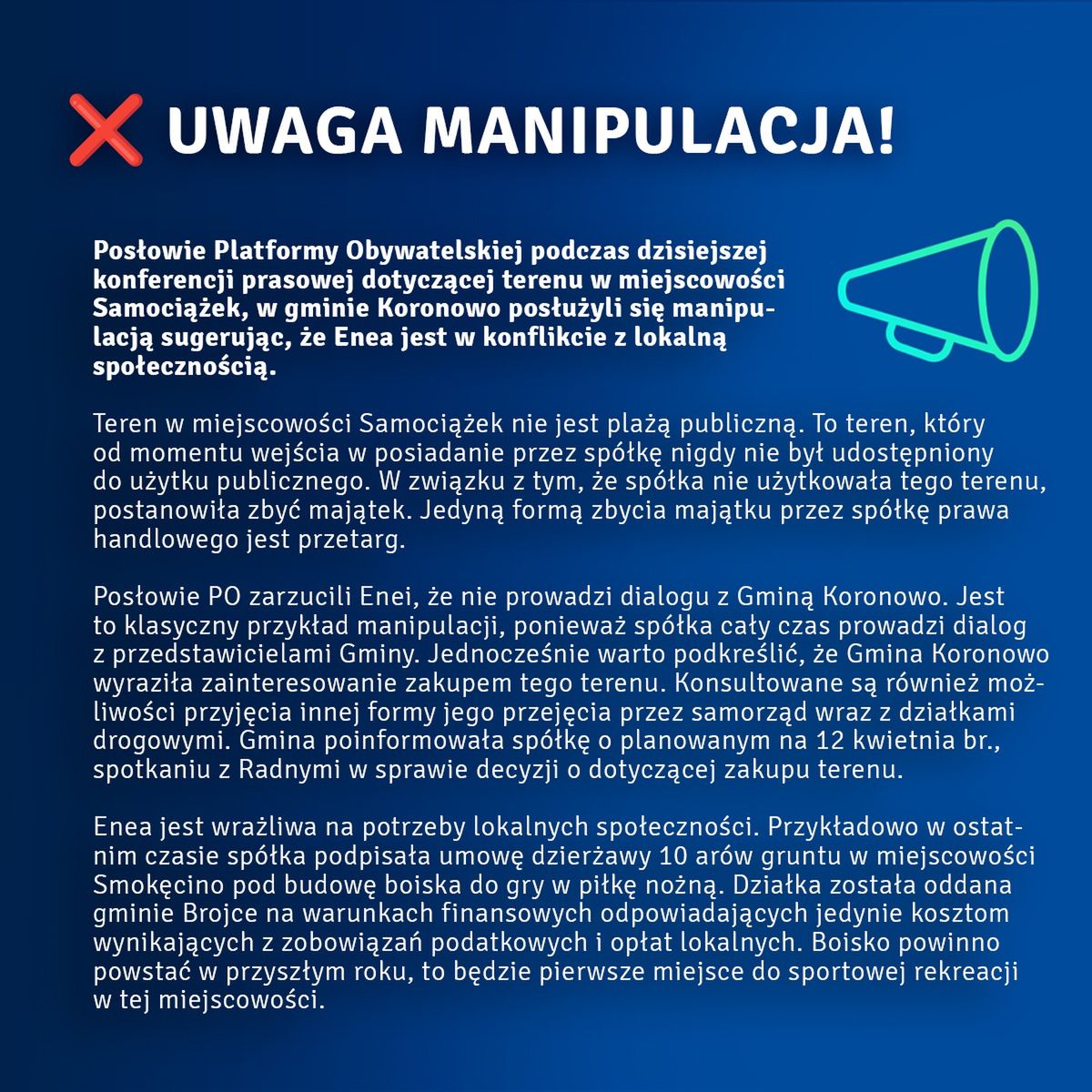 Oświadczenie Grupy Enea ws. terenu w Samociążku i interwencji poselskiej