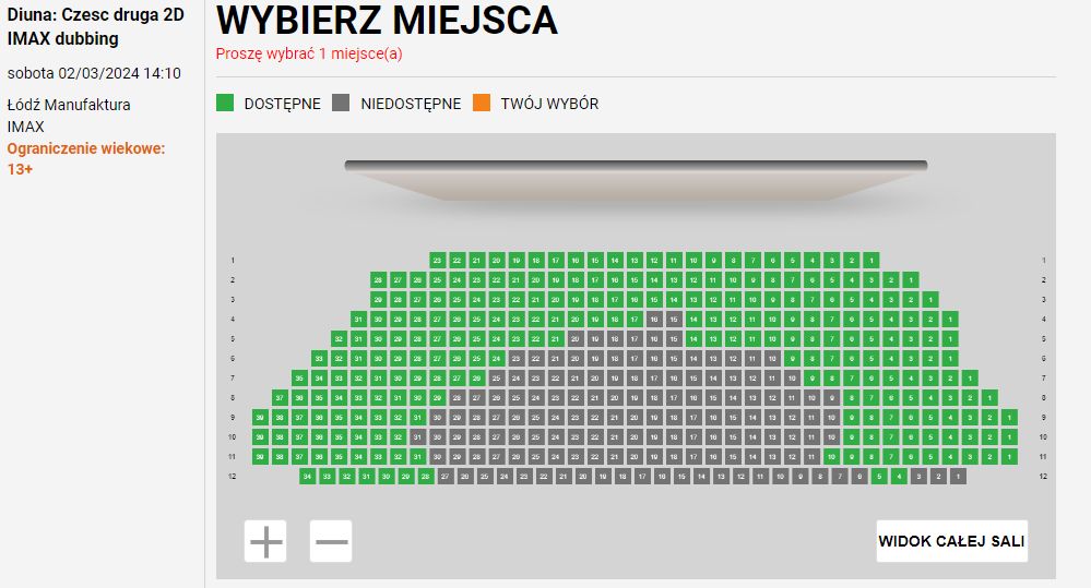 Sporo wolnych miejsc na "Diunę" w IMAX jest na pokazach z dubbingiem