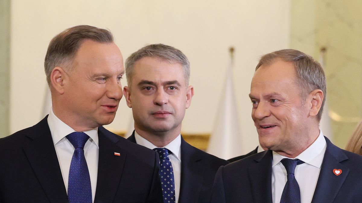 Od lewej: prezydent Andrzej Duda, minister cyfryzacji Krzysztof Gawkowski i premier Donald Tusk