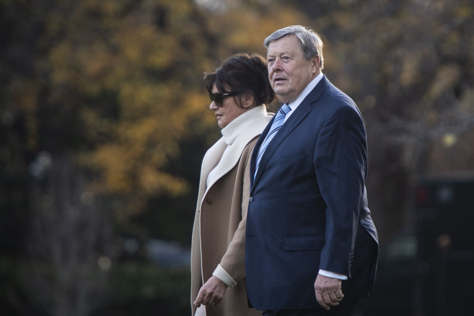 WASHINGTON, DC - NOVEMBER 26 : Viktor and Amalija Knavs, the parents of First Lady Melania Trump, follow President Donald J. Trump as they walk from the Oval Office to board Marine One and depart from the South Lawn at the White House on Tuesday, Nov 26, 2019 in Washington, DC. (Photo by Jabin Botsford/The Washington Post via Getty Images)