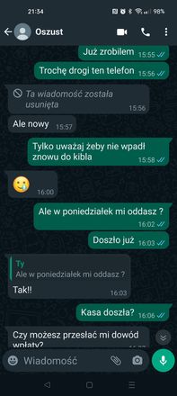 Rozmowa z oszustem przez WhatsAppa