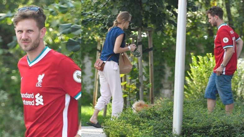 Joanna Opozda i Antek Królikowski na mieście z psem