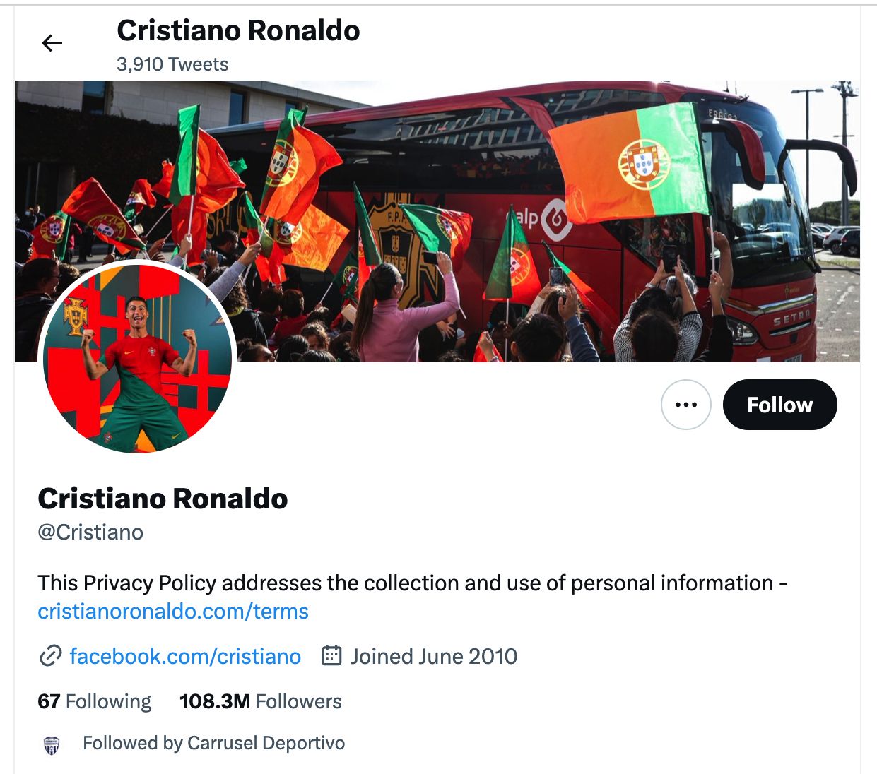 Profil Ronaldo na Twitterze stracił weryfikację