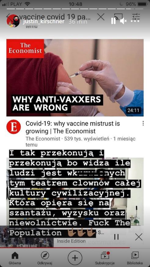 Justin Kirschner też jest antyszczepionkowcem