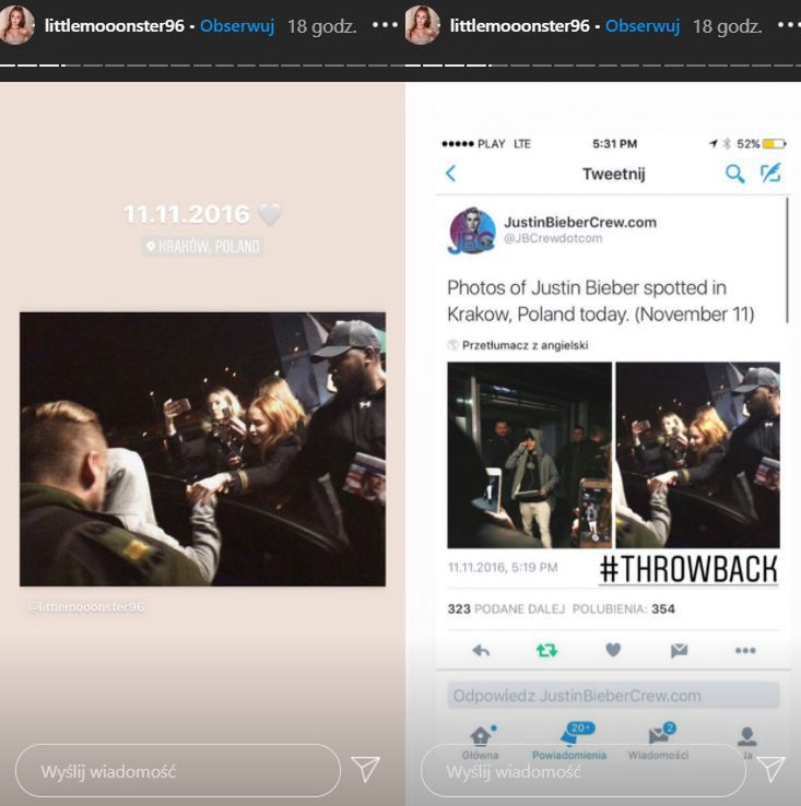 Angelika Mucha świętuje dotknięcie ręki Justina Biebera