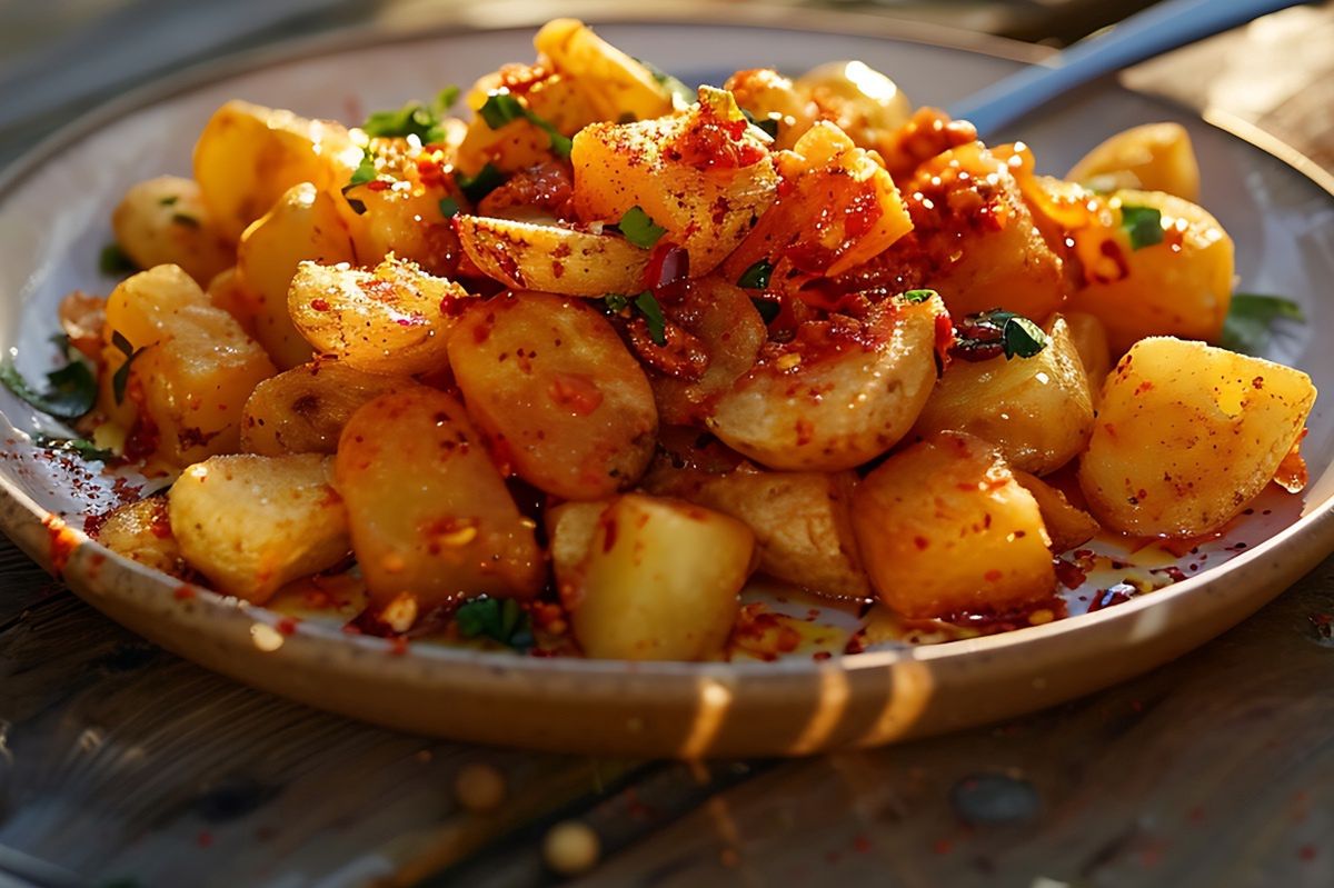 Plate of patatas bravas