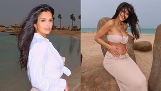 Klaudia El Dursi wygrzewa się na plaży w Katarze, eksponując ciążowe krągłości