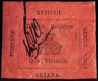 British Guiana One Cent Black on Magenta. To najdroższy znaczek