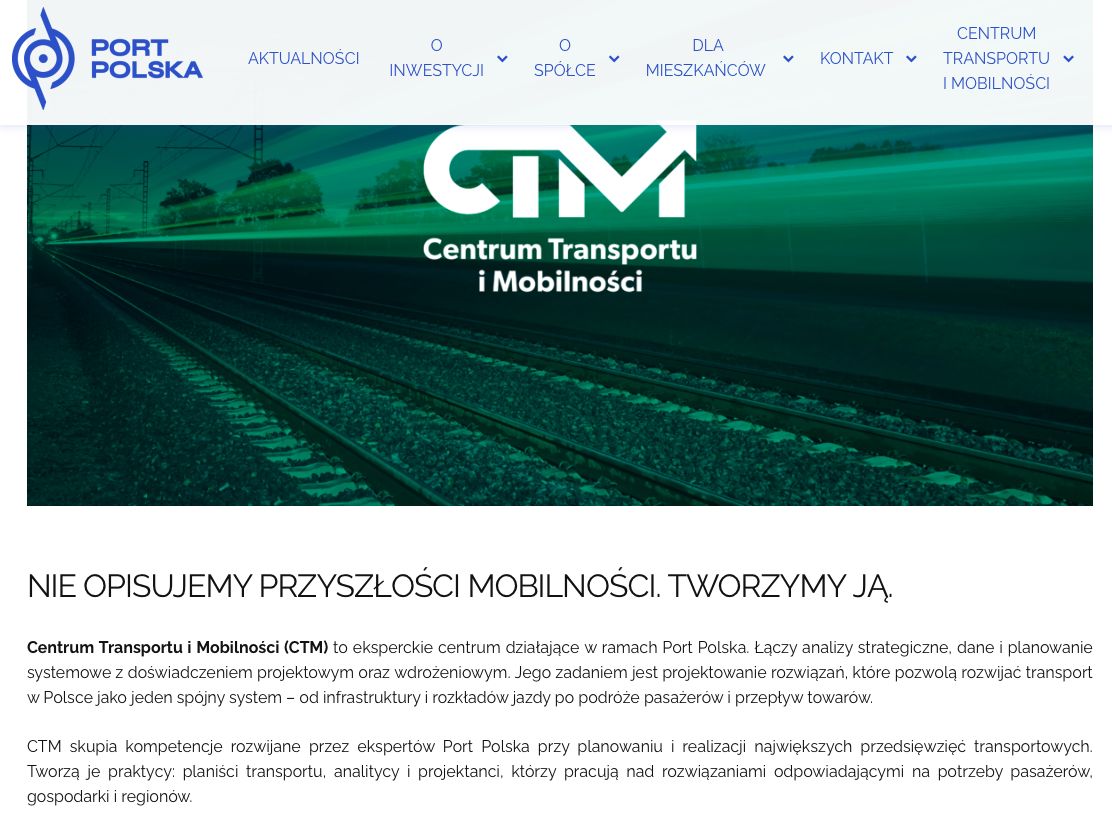 Strona internetowa Portu Polska poświęcona CTM