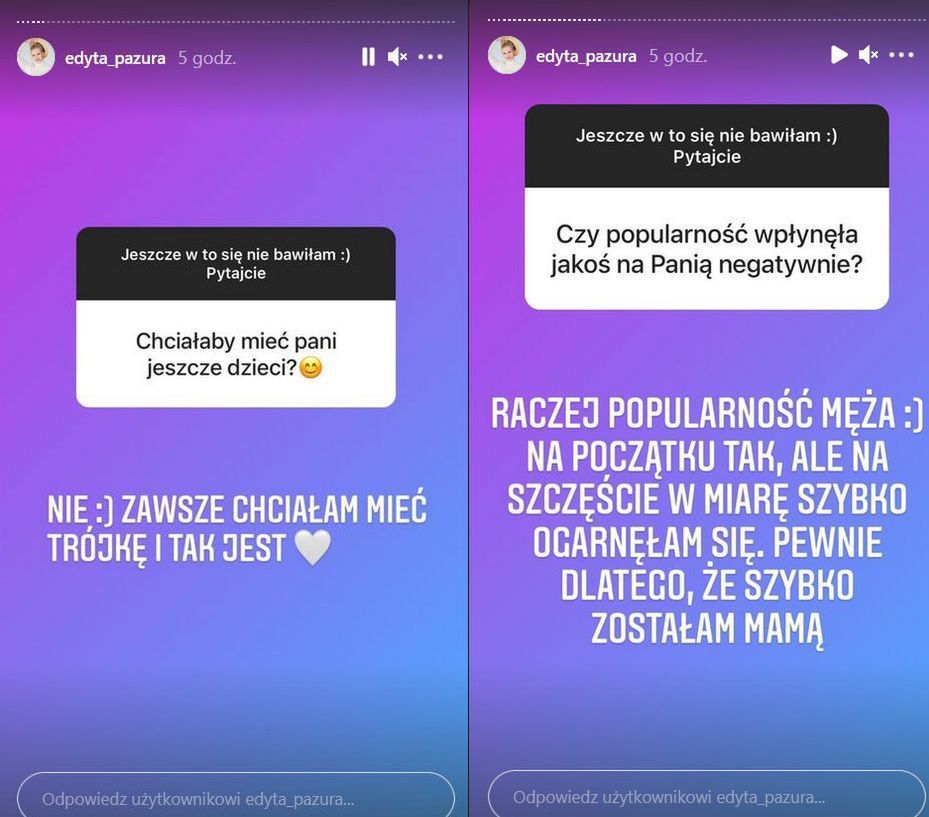 Q&A na profilu Edyty Pazury