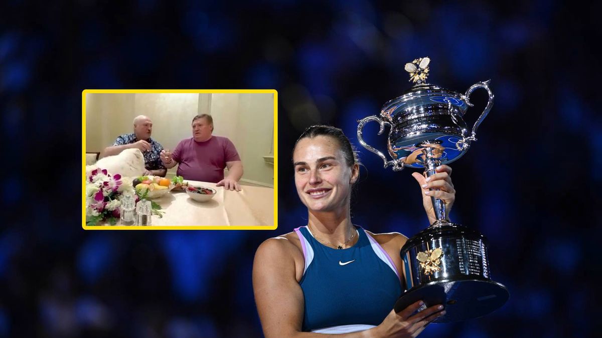 Aryna Sabalenka /w ramce: Aleksandr Łukaszenka wraz ze swoim współpracownikiem