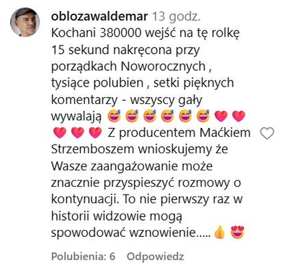 Wpis Waldemara Obłozy na Instagramie