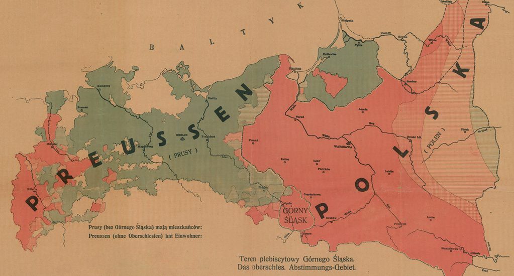 Górny Śląsk między Prusami i Polską na polskim druku propagandowym z 1921 roku.
