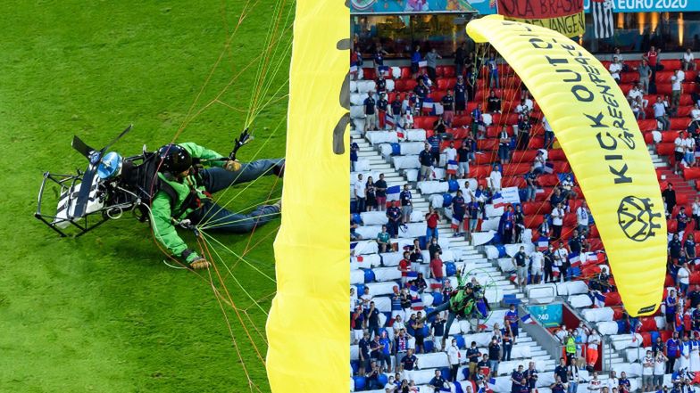 Euro 2020. Podczas meczu Francja - Niemcy na murawę upadł... SPADOCHRONIARZ!