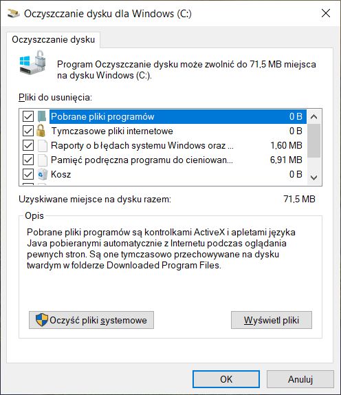 Usunięcie z dysku zbędnych plików