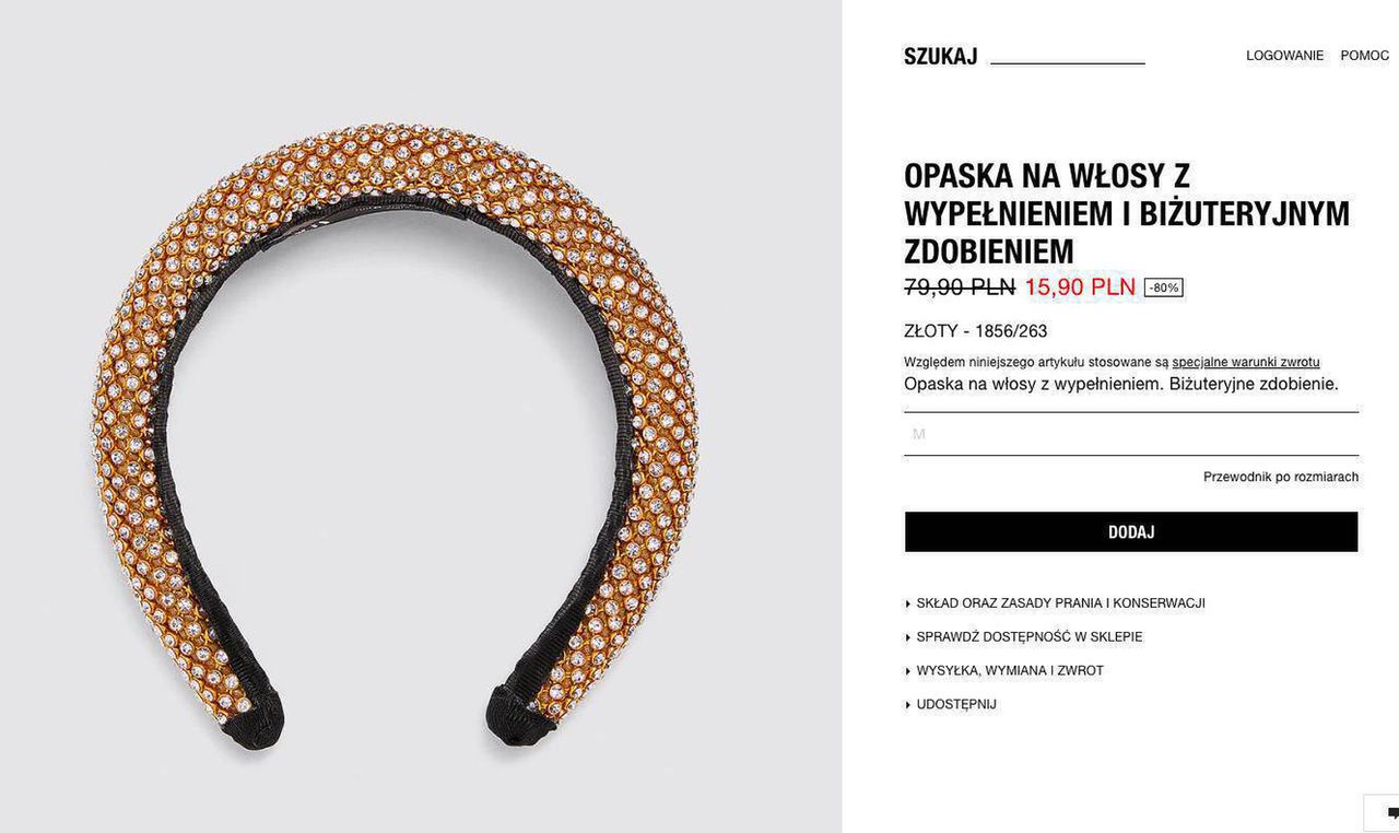 Opaska w stylu księżniczki Beatrice, Zara.com