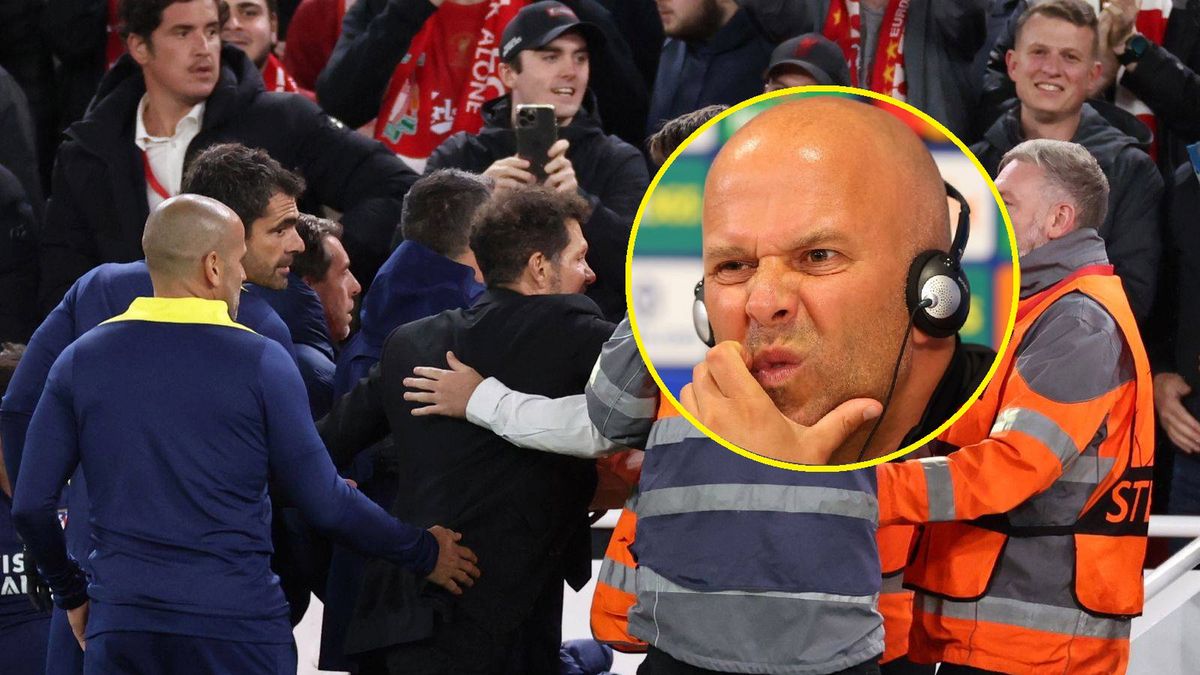 Getty Images / Marc Atkins/Getty Images/Molly Darlington/Getty Images / Na dużym zdjęciu awantura z udziałem Diego Simeone, na małym Arne Slot