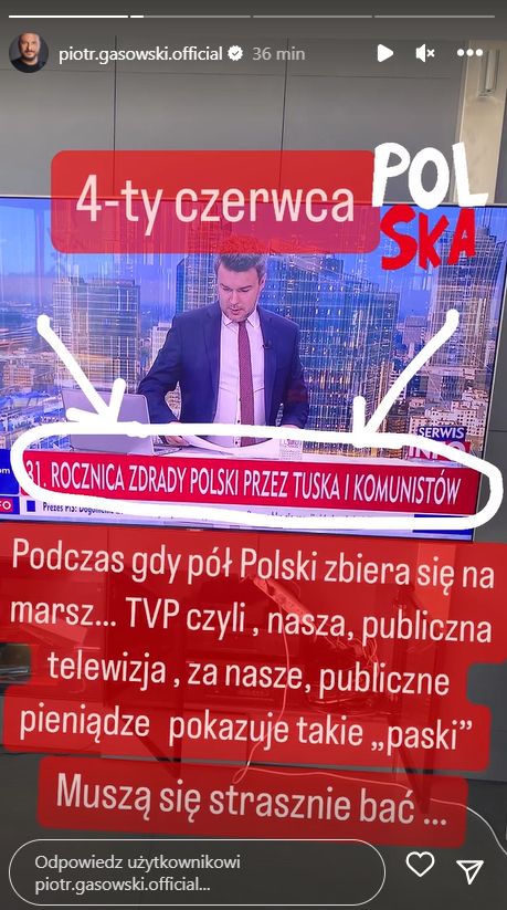 Piotr Gąsowski krytykuje TVP Info