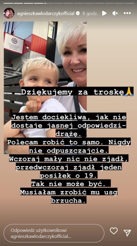 Agnieszka Włodarczyk o zdrowiu syna (fot. Instastory)