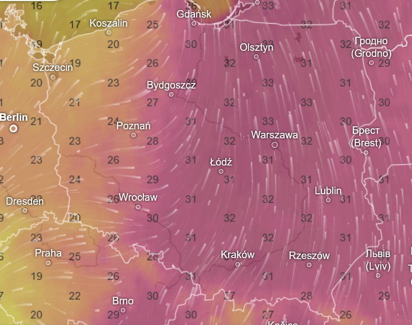 Temperatura w środę 19 czerwca