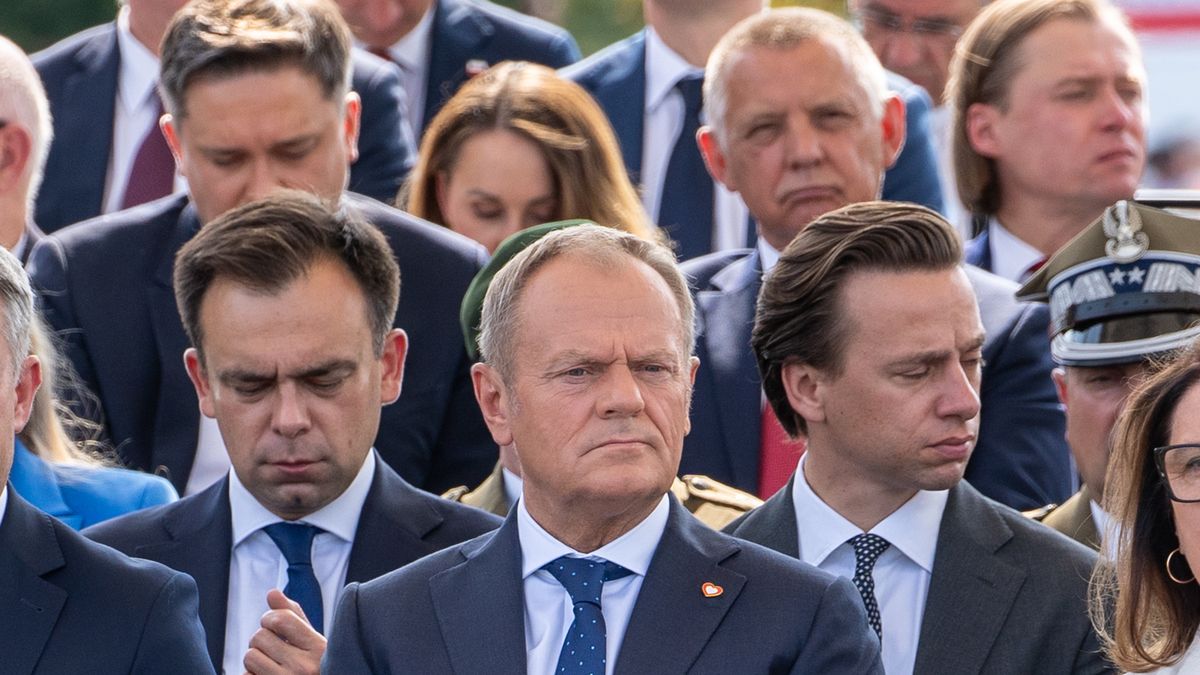 WARSAW, POLAND - 2024/08/15: Polish Prime Minister Donald Tusk looks on after the military parade. Poland's armed forces, along with allied troops stationed in the country, participated in a parade in front of the public, the media, and assembled dignitaries. Before the parade, Poland's Deputy Prime Minister and Minister of National Defence, Wladyslaw Kosiniak-Kamysz, Poland's Prime Minister, Donald Tusk, and Poland's President, Andrzej Duda addressed the public and the assembled media. The parade featured soldiers, mechanized divisions, tanks, various armoured vehicles, and a fly-over by members of Poland's Air Force. (Photo by Marek Antoni Iwaczuk/SOPA Images/LightRocket via Getty Images)