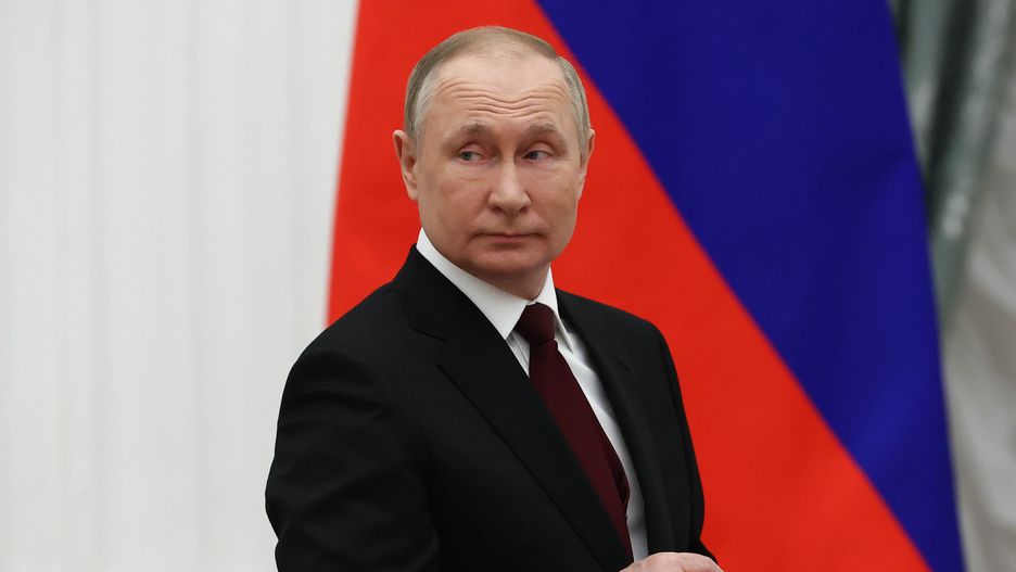 MOSCOW, RUSSIA - FEBRUARY 2, 2022: Russia's President Vladimir Putin is seen during a ceremony at Moscow's Kremlin in which he presented Russia's highest state awards for distinguished achievements in academic research, healthcare, aviation, arts, business and some other areas. Sergei Karpukhin/TASS (Photo by Sergei Karpukhin\TASS via Getty Images)