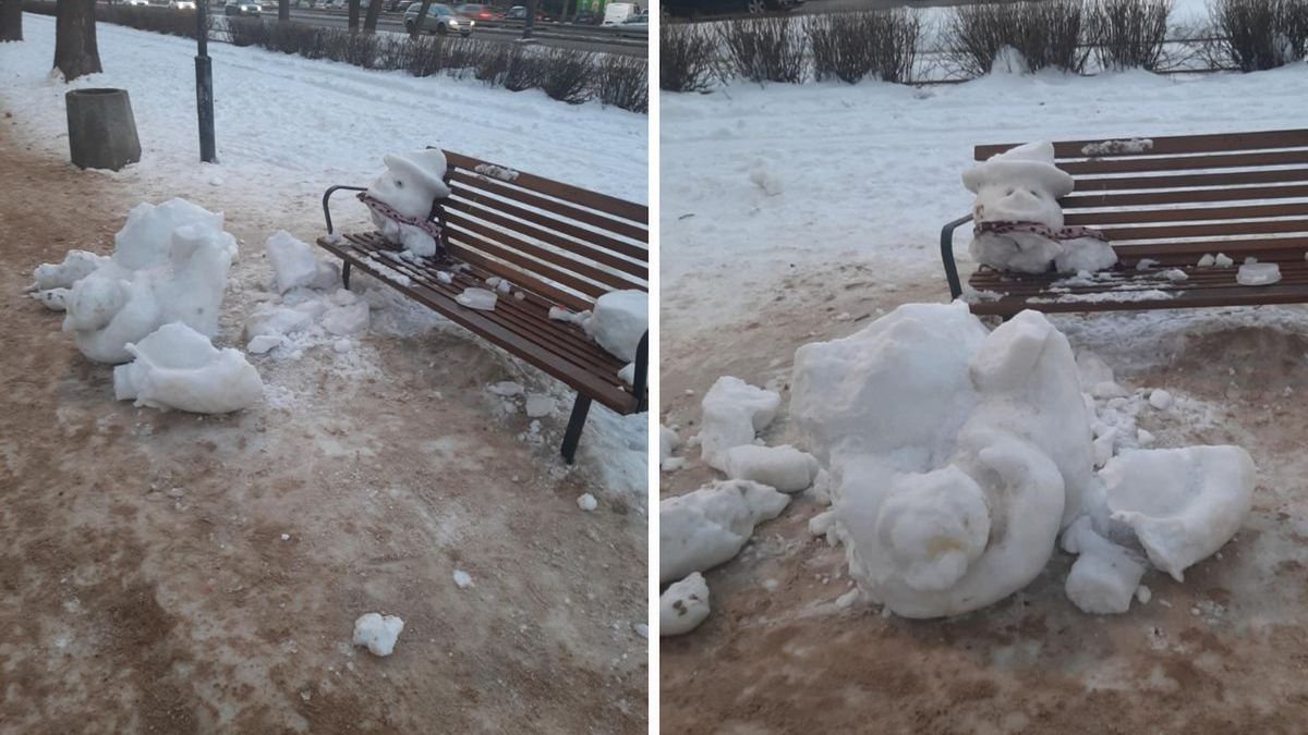 Bałwanki zniszczone. To wszystko, co z nich zostało