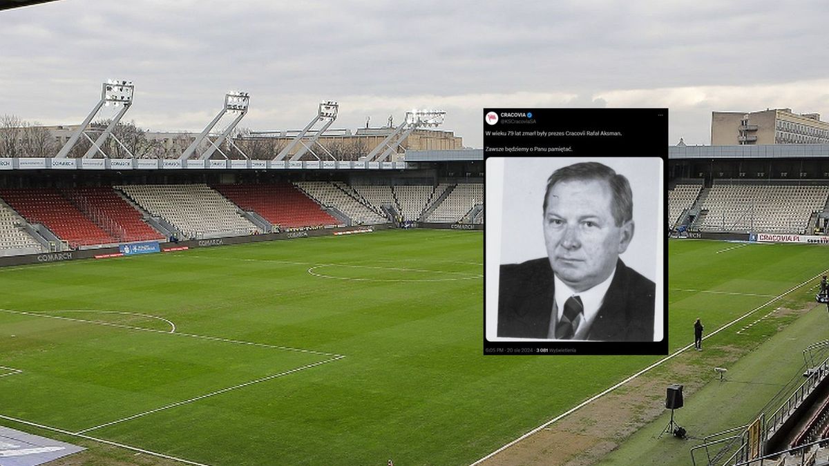 Instagram / kscracovia/ x.com/KSCracoviaSA / Na zdjęciu: stadion Cracovii/ zdjęcie zmarłgo prezesa Rafała Aksmana