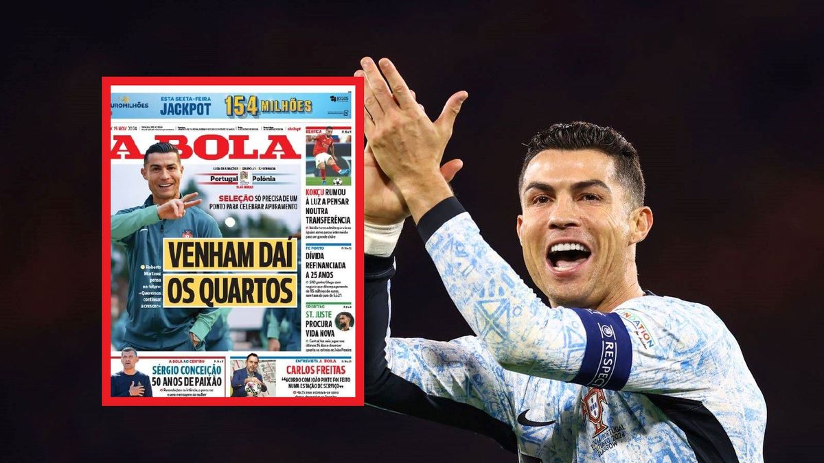 Getty Images /  Jacques Feeney/Offside/Offside via Getty Images / Na dużym zdjęciu Cristiano Ronaldo, na małym okładka portugalskiej gazety